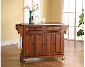Crosley Furniture Stainless Steel Top Kitchen Cart in Classic Cherry Finish