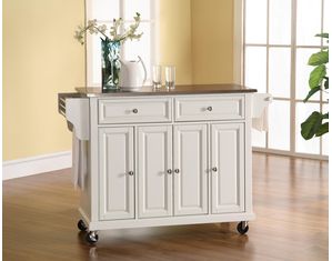 Crosley Furniture Stainless Steel Top Kitchen Cart in White Finish