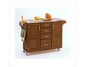 Home Styles Furniture Oak Kitchen Island with Stainless Steel Top