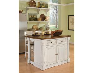 Home Styles Furniture Monarch Antiqued White Kitchen Island with Hardwood Top 3-piece Set incl. 2 stools