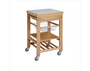 Linon Home Decor Products Bamboo Inlaid Granite Top Kitchen Cart