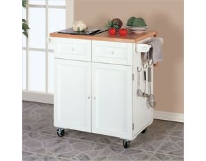 Powell Antique White Butler Kitchen Island with Black Granite Cutting Board