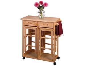 Winsome Square Drop Leaf Kitchen Island Table with 2 Stools