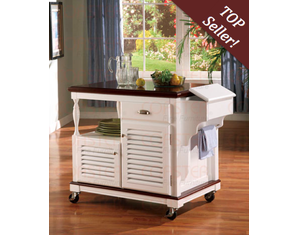 Union Square White with Cherry Accent Kitchen Island Cart - Fast FREE FedEx Shipping!