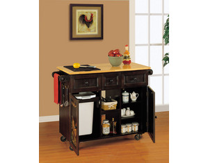 Powell 3 Drawer Kitchen Island with Black Granite Cutting Board in Medium Oak