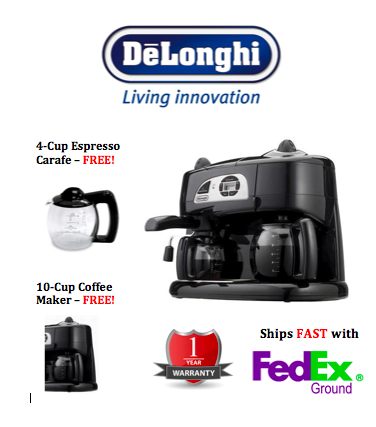 DeLonghi BCO120T Combination Espresso Machine - FREE 4-cup Espresso Carafe and 10-cup Coffee Maker image