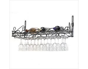 Concept Housewares Matt Black Metal Bottle & Glass Wall Wine Rack