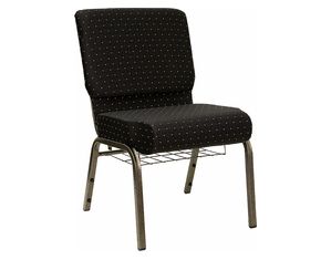 Flash Furniture 21 Inch Extra Wide Black Dot HERCULES Church Chair with 4 Inch Thick Seat - Book Rack - Gold Vein Frame