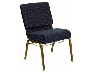 Flash Furniture 21 Inch Extra Wide Navy Blue Dot Hercules Church Chair with 4 Inch Thick Seat - Book Rack - Gold Vein Frame