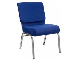 Flash Furniture 21 Inch Extra Wide Navy Blue Hercules Church Chair with 4 Inch Thick Seat - Silver Vein Frame