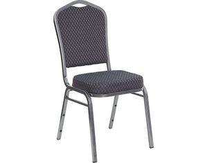 Flash Furniture Hercules Series Crown Back Banquet Stack Chair with Silver Vein Frame and Black Patterned Fabric
