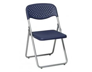 Office Star (4 Pack) Folding Chair with Blue Plastic Seat and Back and Silver Finish Frame