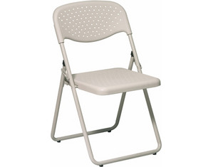 Office Star Folding Chair with Beige Plastic Seat and Back and Beige Frame